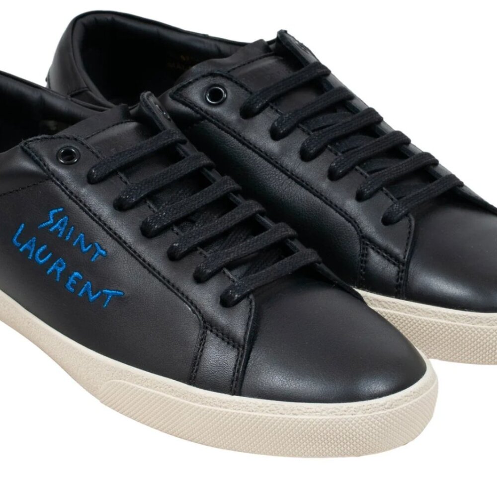 Saint Laurent Black Leather Sneakers with Classic Silhouette - Picture 2 of 9